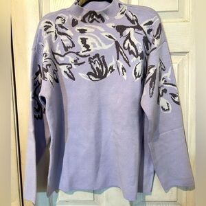 Rafaella NWT Long sleeve Lavender Sweater With Gray and White Floral Design